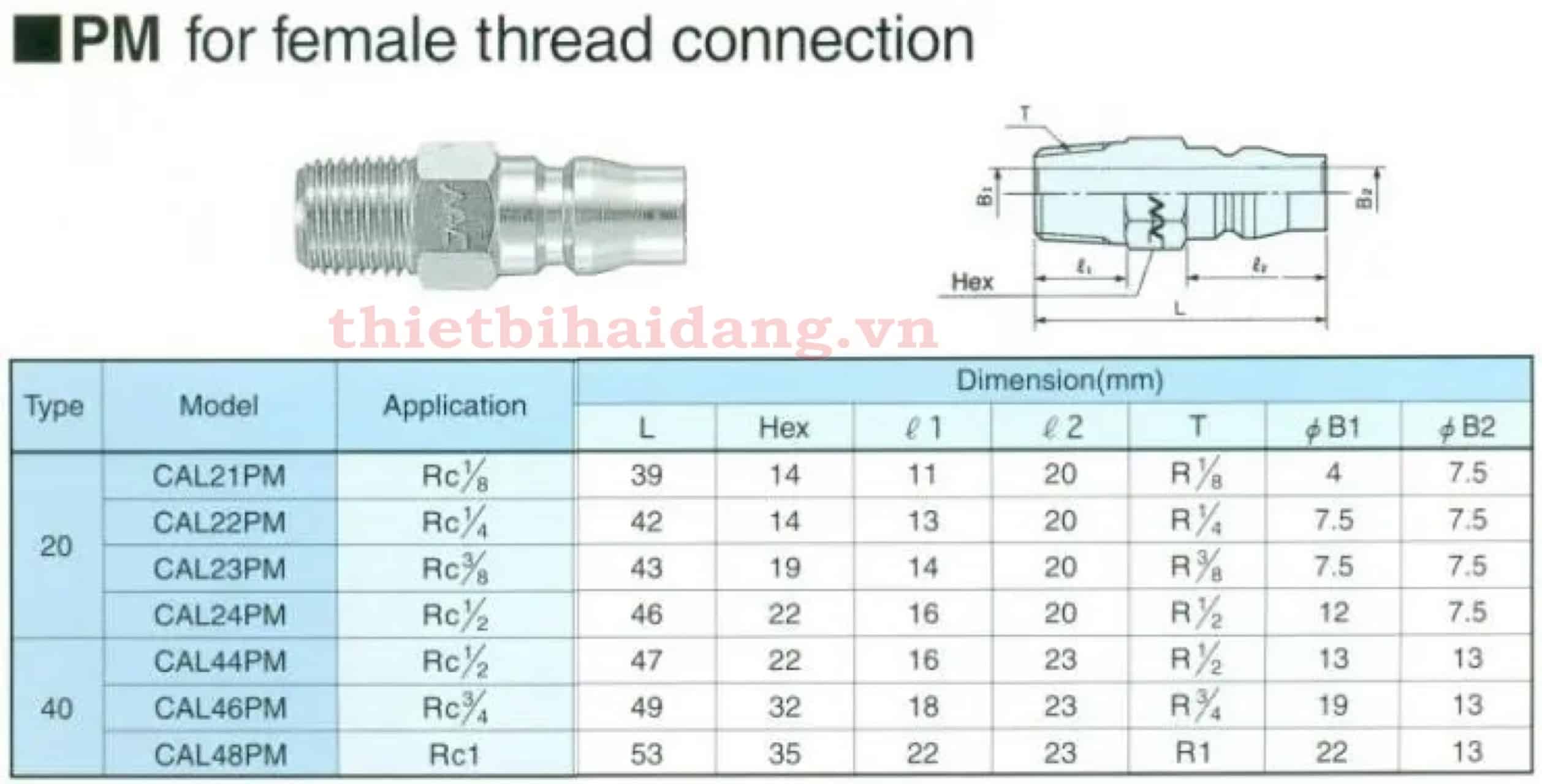 Đầu nối nhanh Nhật Bản 1/8" 21SM - Đầu cái, ren ngoài